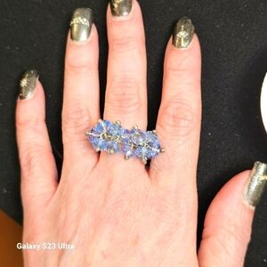 Blue Swarovski Bead Cluster Ring in Silver